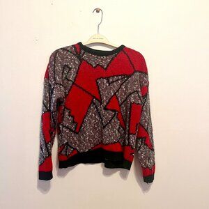 Vintage 80s Adele Knitwear Red & Black Sweater Sz M